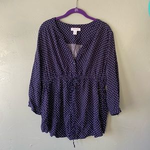 Motherhood Maternity, blue polka dot, tie front top, size XL